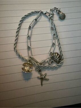 Silver Beach Charm Bracelet with Starfish and Shell Charms